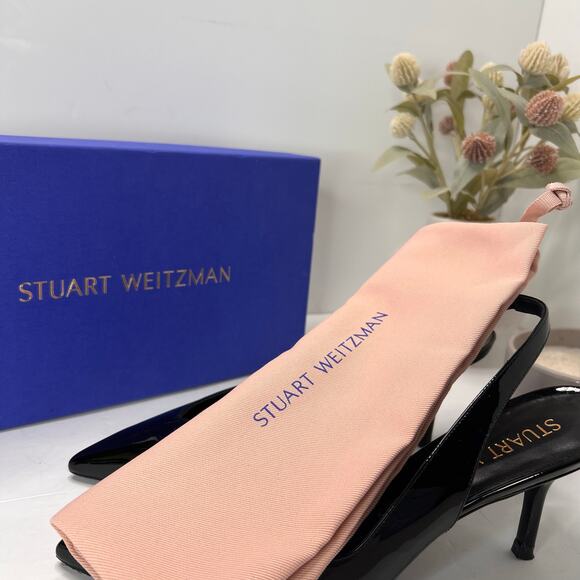 Stuart Weitzman Eva 75 Slingback Patent Leather Pumps Black SG902 Women 8.5B NWB - Picture 12 of 12